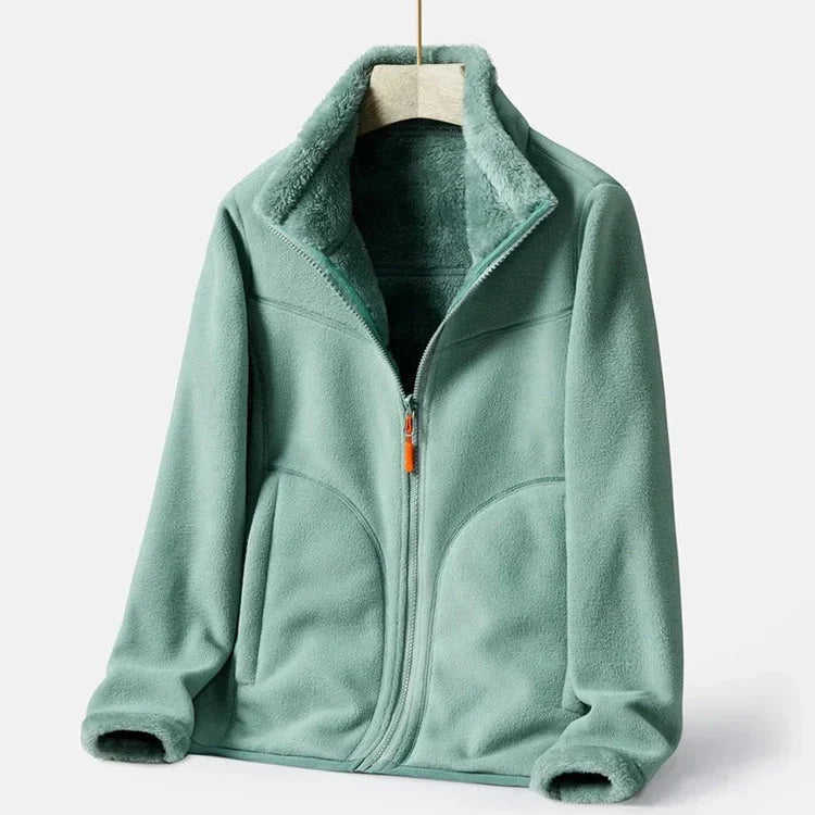 Zweireihige Damen Fleecejacke Warm Elegant