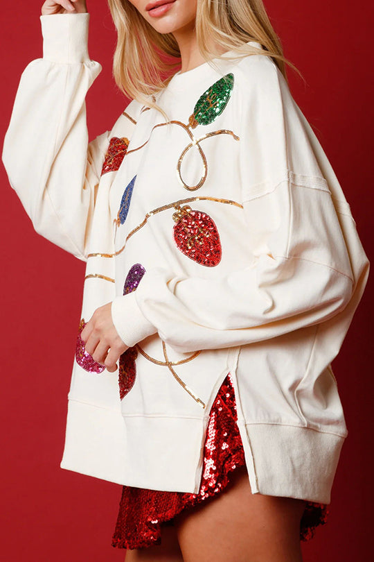 Weihnachtspullover Glitzer Pailletten Sweatshirt - IdealeKleiden