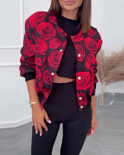 Blumenjacke Damen Elegant Knöpfe