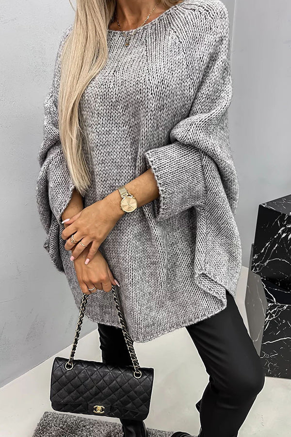 Modische Poncho Bluse mit Rippenstrick