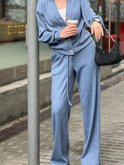 Kaschmir Set Damen Elegant V-Ausschnitt
