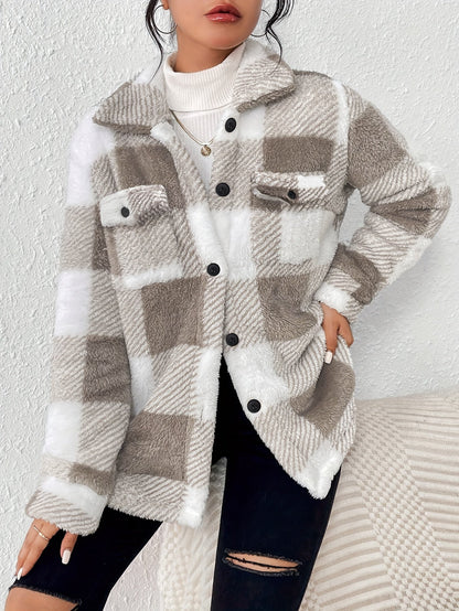 Karierter Blazer mit Knöpfen und Langen Ärmeln - IdealeKleiden