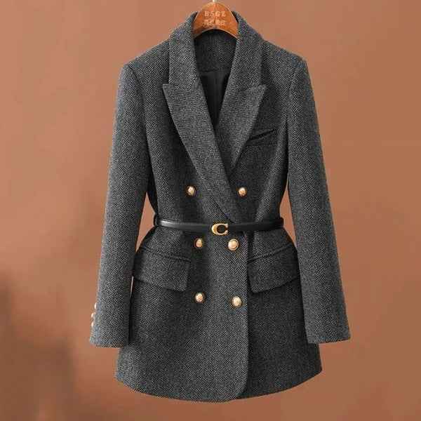 Fischgrat Blazer Damen Elegant Lang