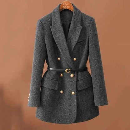 Fischgrat Blazer Damen Elegant Lang