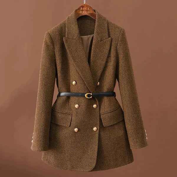 Fischgrat Blazer Damen Elegant Lang - IdealeKleiden
