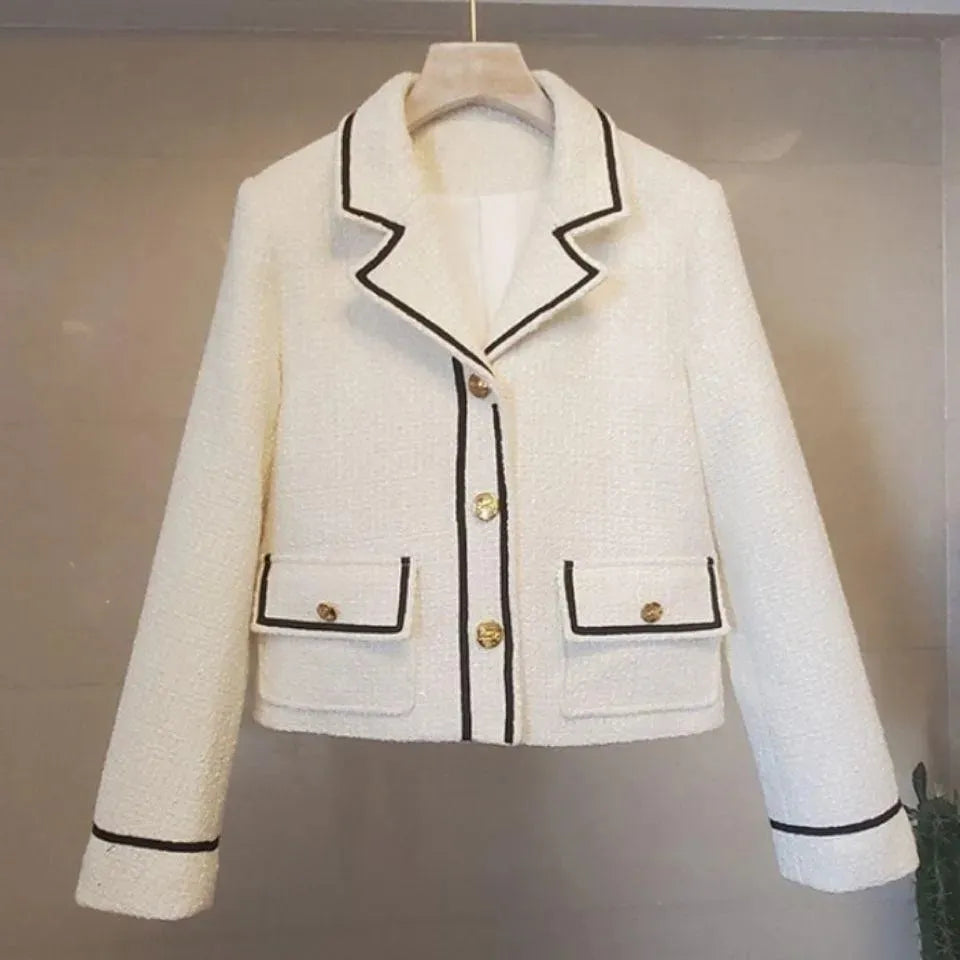 Stylische Damenjacke Knopf Tweed Kurz