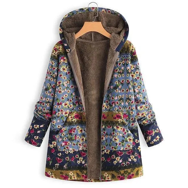 Florale Damenjacke Kapuzenmantel Fleece