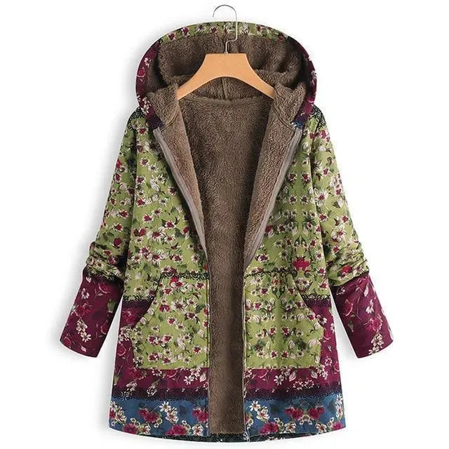 Florale Damenjacke Kapuzenmantel Fleece