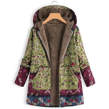 Florale Damenjacke Kapuzenmantel Fleece