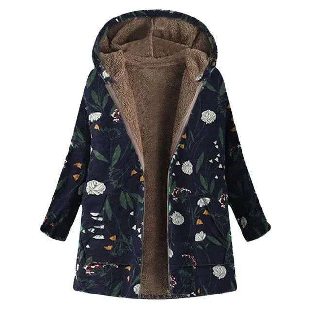 Stylischer Wintermantel Plus Size Blumenmuster