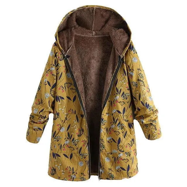 Stylischer Wintermantel Plus Size Blumenmuster