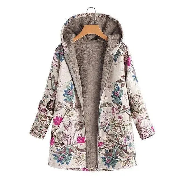 Stylischer Wintermantel Plus Size Blumenmuster