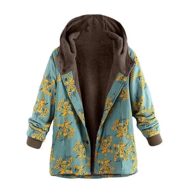 Stylischer Wintermantel Plus Size Blumenmuster