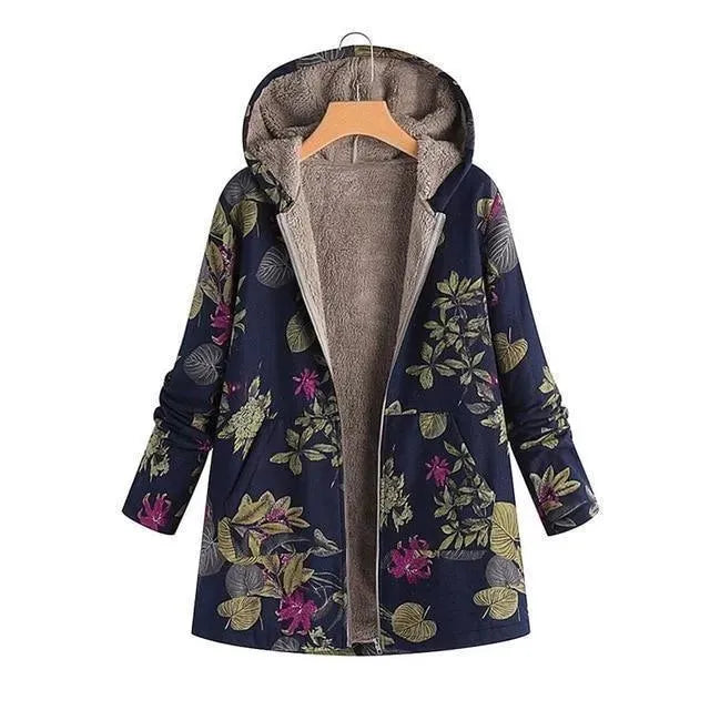 Stylischer Wintermantel Plus Size Blumenmuster