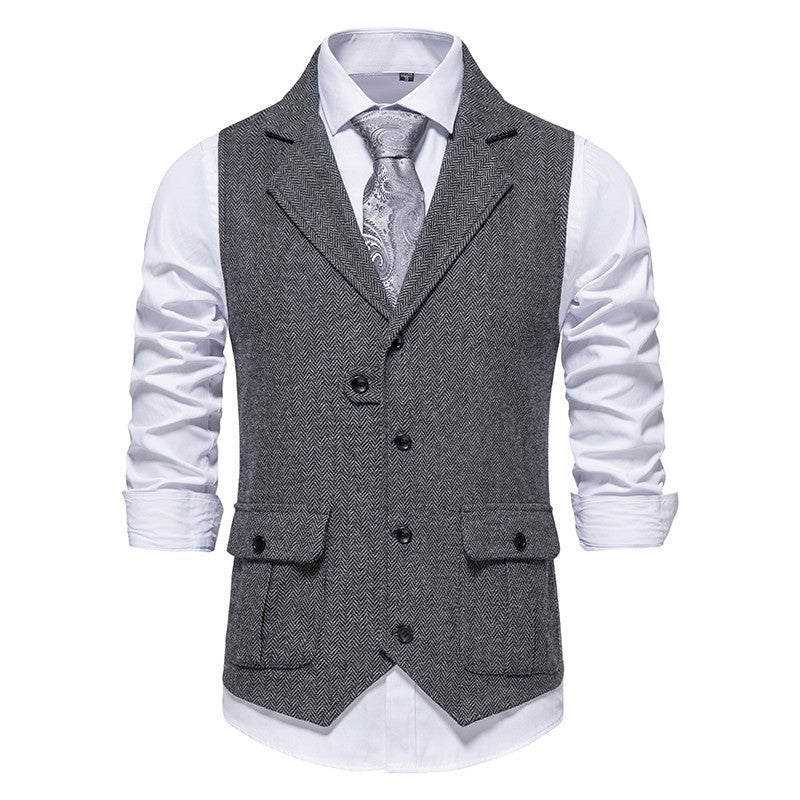 Herren Weste Vintage Fischgrat Muster