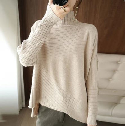 Gemütlicher Asymmetrischer Sweater Ripp Turtleneck Pullover