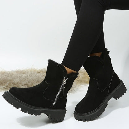 Warm Gefütterte Stiefeletten Wildleder Optik Seitenreißverschluss