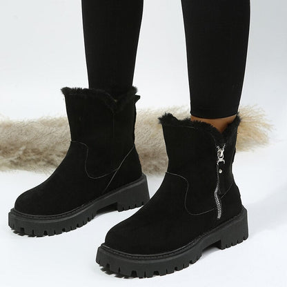 Damen Stiefel Winter Kunstpelz Reißverschluss - IdealeKleiden