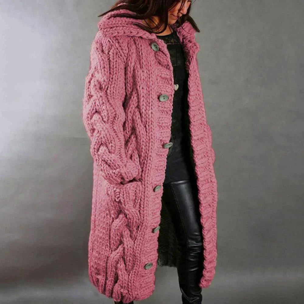 Große Strickjacke Oversized Kabelmuster Kapuze - IdealeKleiden