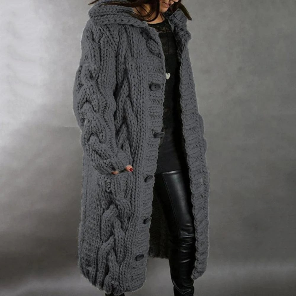 Große Strickjacke Oversized Kabelmuster Kapuze