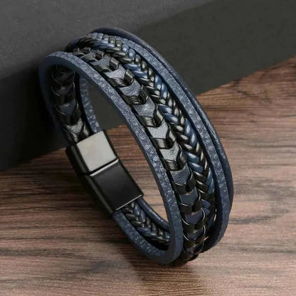 Leder Armband Geflochten Schwarz