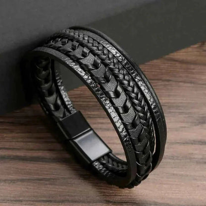 Leder Armband Geflochten Schwarz