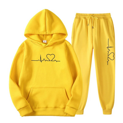 Damen Sportanzug Herz Design Hoodie Jogginghose Set