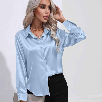 Elegante Satinbluse Glanz Effekt Damen Oberteil