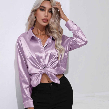 Elegante Satinbluse Glanz Effekt Damen Oberteil