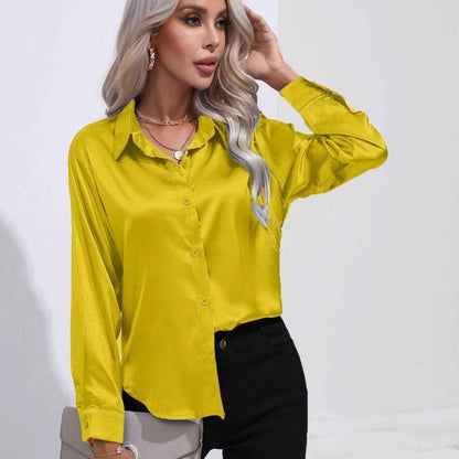 Elegante Satinbluse Glanz Effekt Damen Oberteil