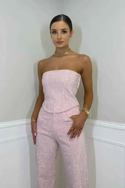 Glitzer-Jumpsuit mit feiner Spitze