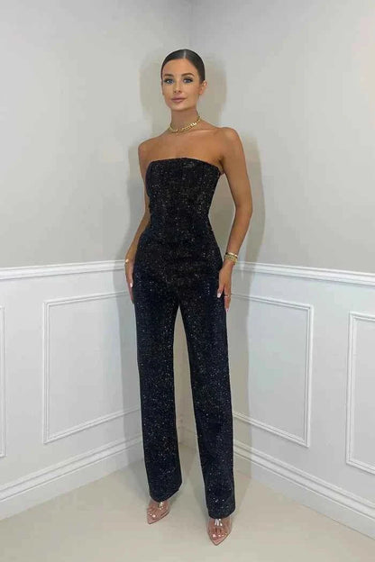 Glitzer-Jumpsuit mit feiner Spitze