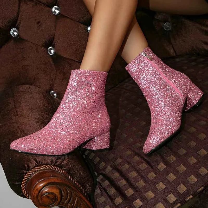 Glitzer Stiefel Damen Schuhe