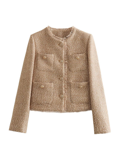 Elegante Tweed-Jacke Goldknöpfe Exklusiv Design