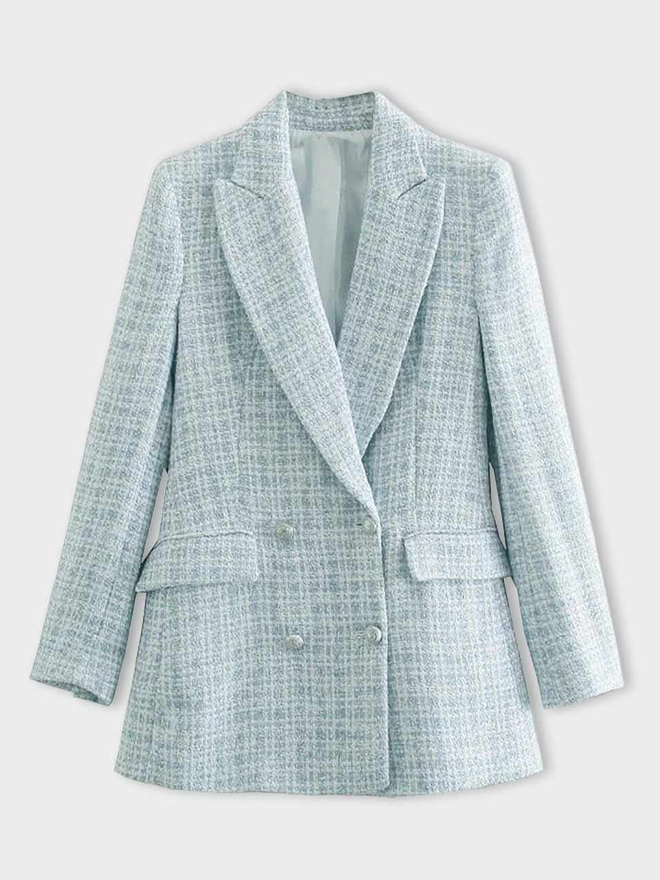 Eleganter Damen Blazer Hellblau Knopfverschluss - IdealeKleiden