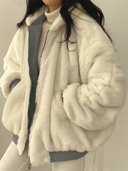 Damen Pufferjacke Teddy Fleece Warm