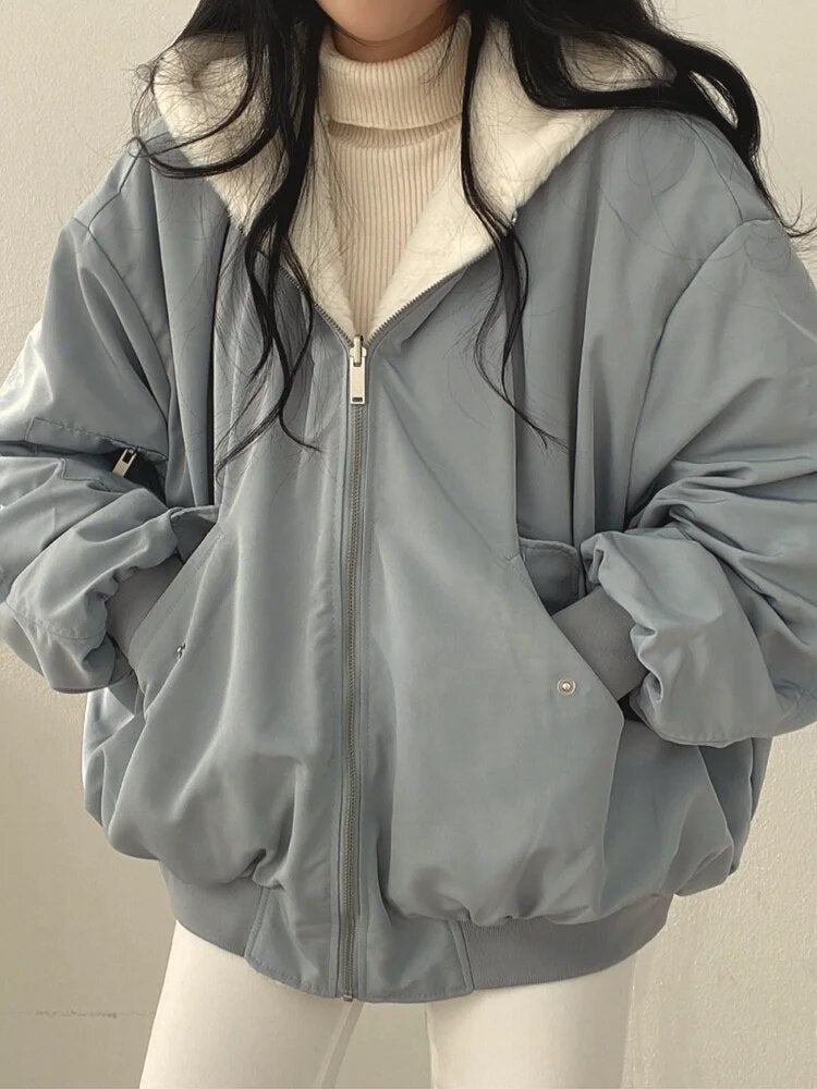 Damen Pufferjacke Teddy Fleece Warm