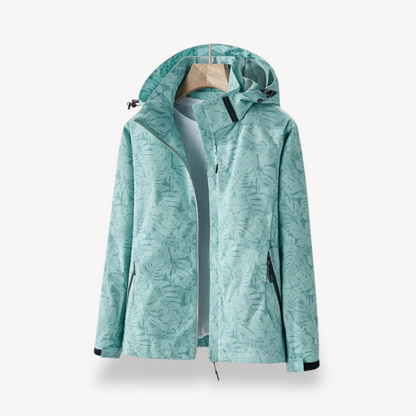 Wasserdichte Regenjacke Damen Blättermuster