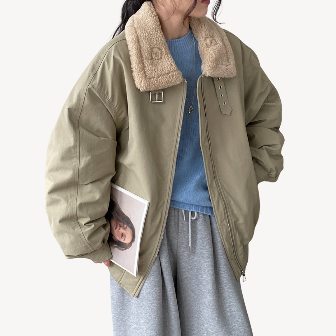 Damen Pufferjacke Shearling Kragen Warm