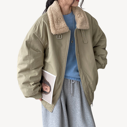 Damen Pufferjacke Shearling Kragen Warm