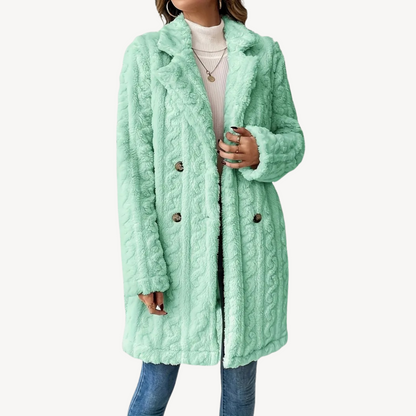 Damen Kunstfellmantel Doppelreihig Elegant