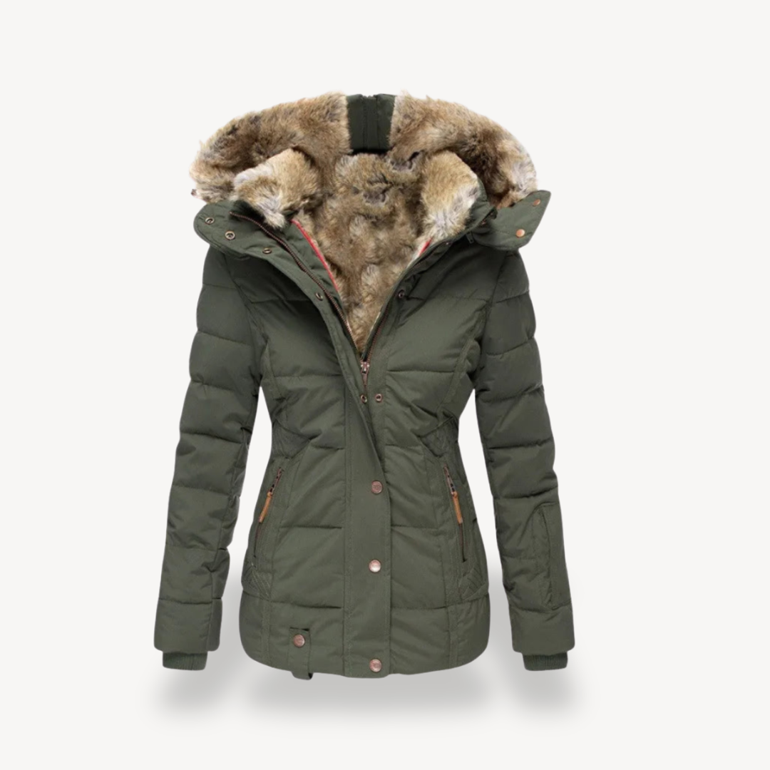 Warme Damen Pufferjacke Kunstfell Gefüttert