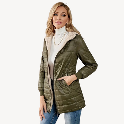 Damen Steppjacke Kunstpelz Futter Warm
