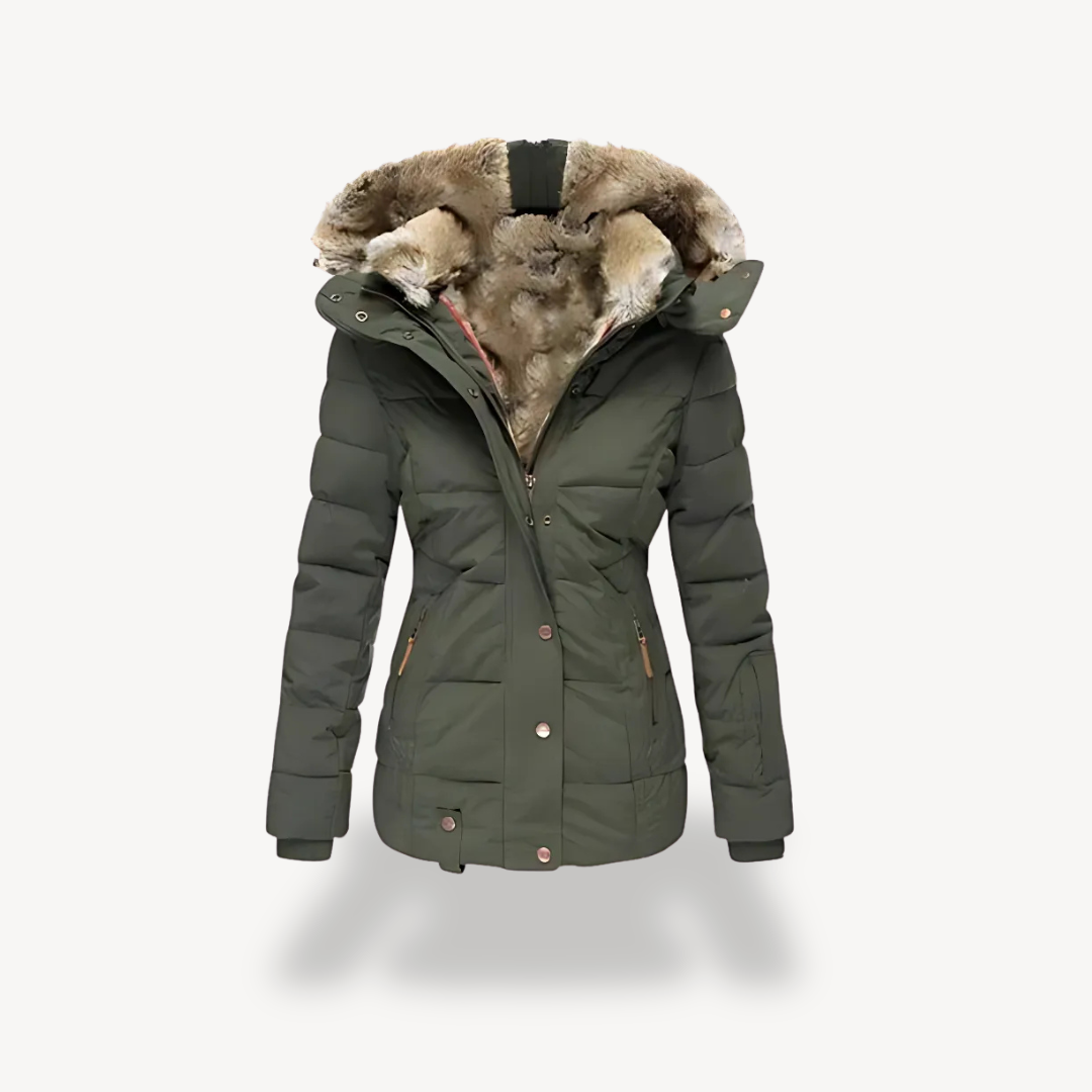 Damen Parka Steppjacke mit Abnehmbarer Kunstfellkappe