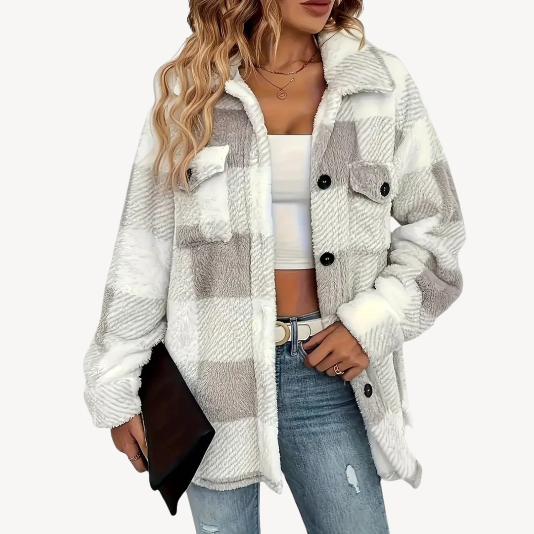 Stylische Karo Fleecejacke Damen