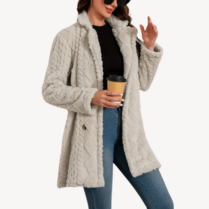Damen Kunstfellmantel Doppelreihig Elegant
