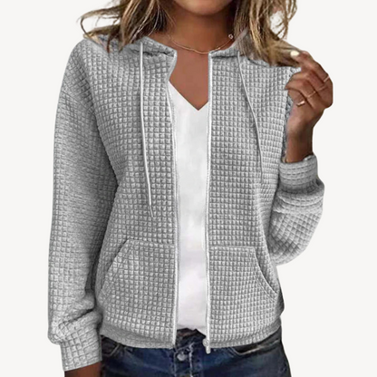 Kuschelige Waffel-Pullover Damen mit Kapuze und Reißverschluss