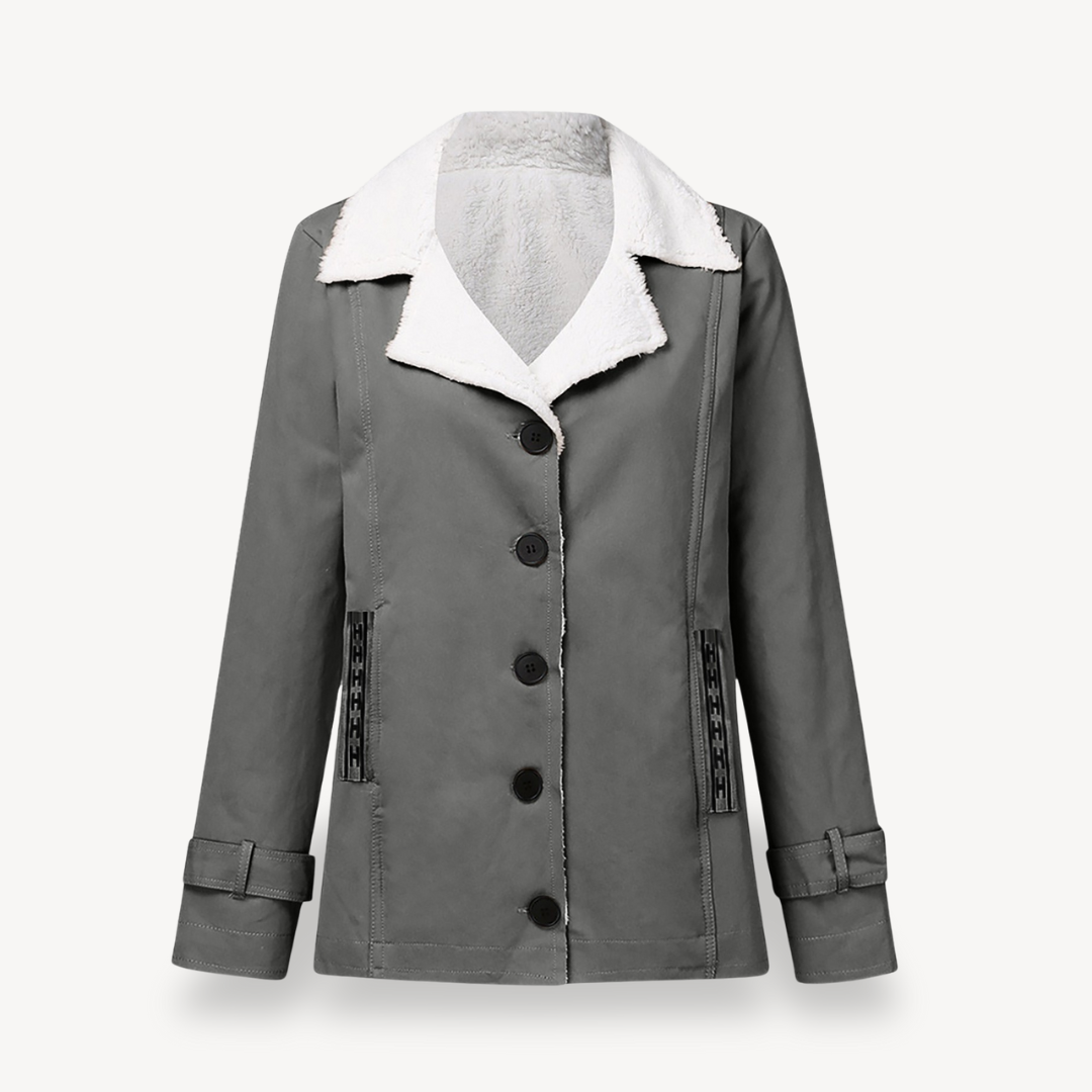 Damen Wintermantel Fleece Gefüttert Knöpfe