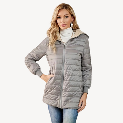 Damen Steppjacke Kunstpelz Futter Warm