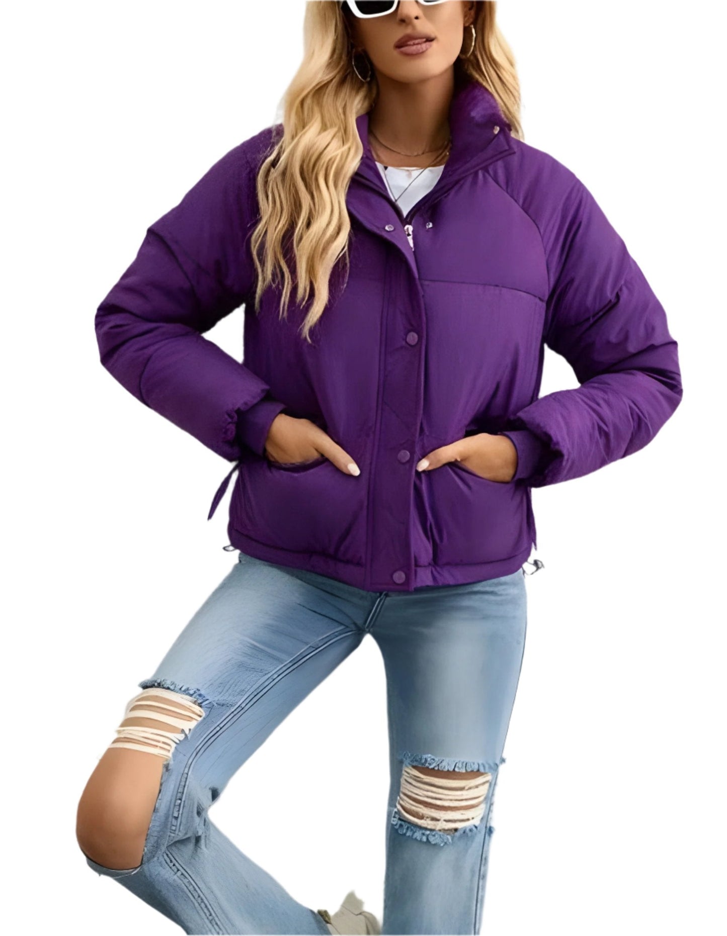 Warme Damen Pufferjacke mit Reißverschluss und Hohem Kragen → Damen Winterjacke Warm Isoliert Modern